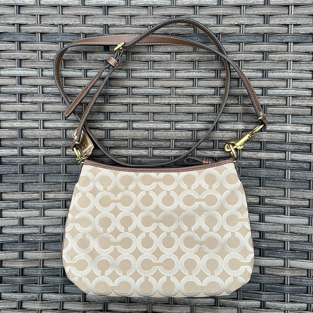 COACH Ashley Khaki & Gold Lurex Optic Art Swingpack Crossbody - Picture 9 of 16